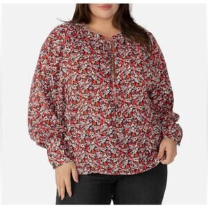 Sanctuary Flower Power Long-Sleeve Tie-Neck Top Womens Size 1X Floral Blouse NEW